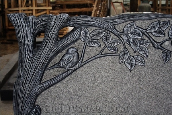 Light Gray G633 Polished Tree Carving Tombstone & Monument
