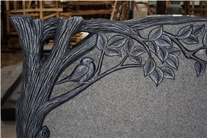 Light Gray G633 Polished Tree Carving Tombstone & Monument