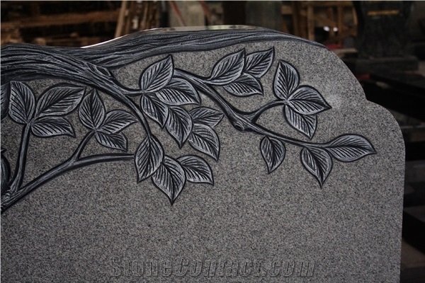 Light Gray G633 Polished Tree Carving Tombstone & Monument
