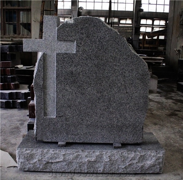 Light Gray G633 Polished Upright Cross Monument & Tombstone