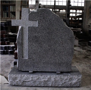 Light Gray G633 Polished Upright Cross Monument & Tombstone