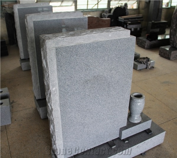 Light Gray G633 Polished Upright Tombstone & Monument