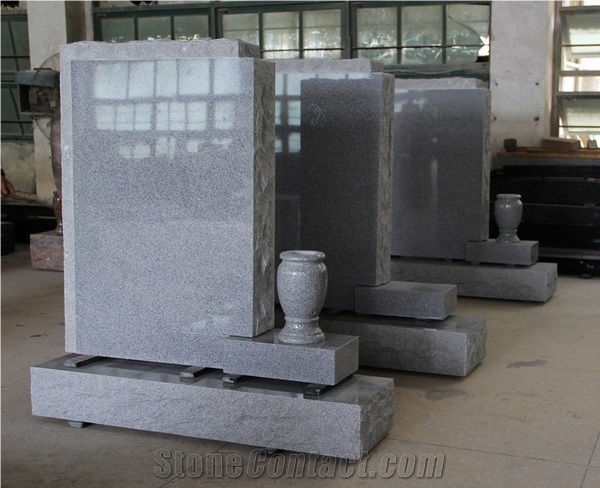 Light Gray G633 Polished Upright Tombstone & Monument