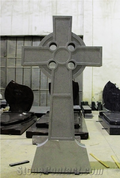 Light Gray G633 Steeled Sanded Upright Cross Monument & Tombstone