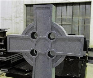 Light Gray G633 Steeled Sanded Upright Cross Monument & Tombstone