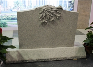 Light Gray G633 Upright Amerian Monument with Lily Flowers Carved