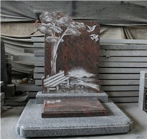 Multicolor Red & G603 Line Carving European Tombstone & Monument