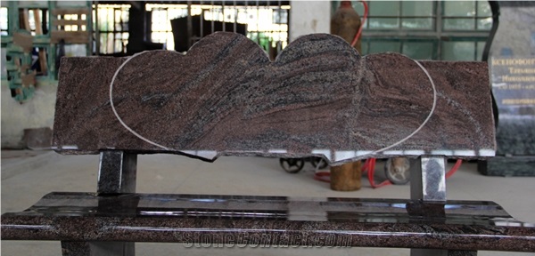 Paradiso Granite Double Hearts Monument Cemetery Bench