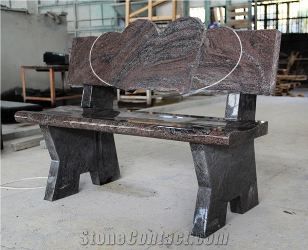 Paradiso Granite Double Hearts Monument Cemetery Bench