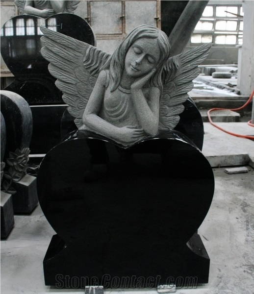 Shanxi Black Polished Heart with Angel Tombstone & Monument