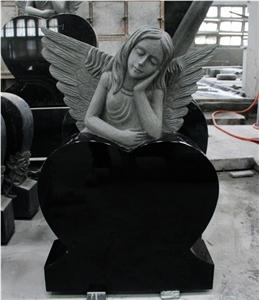 Shanxi Black Polished Heart with Angel Tombstone & Monument Shanxi Black Polished Heart with Angel Tombstone & Monument