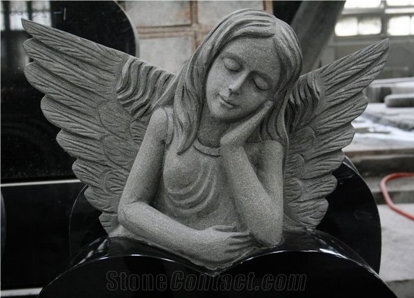 Shanxi Black Polished Heart with Angel Tombstone & Monument