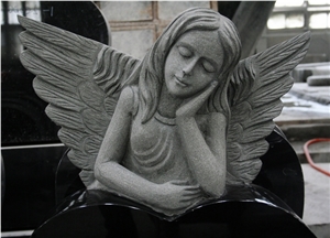 Shanxi Black Polished Heart with Angel Tombstone & Monument