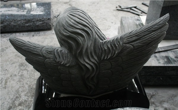 Shanxi Black Polished Heart with Angel Tombstone & Monument
