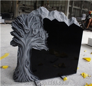 Shanxi Black Polished Tree Carving Tombstone & Monument Shanxi Black Polished Tree Carving Tombstone & Monument