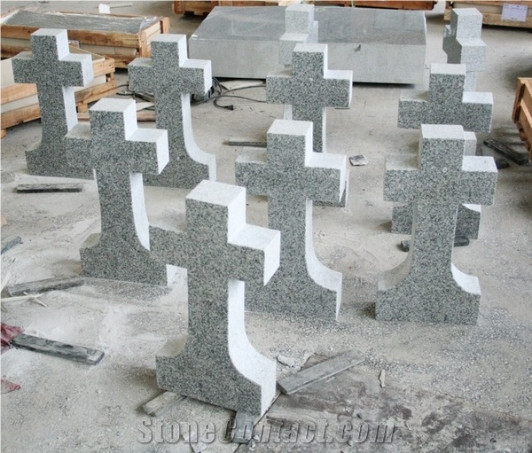 Sierra Gray G603 Polished Cross Tombstone & Monument