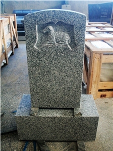 Sierra Gray G603 Upright Monument W/ Lamb Carved Sierra Gray G603 Upright Monument W/ Lamb Carved