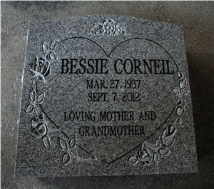 Sierra Gray G603 Upright Monument with Heart and Flowers Carving