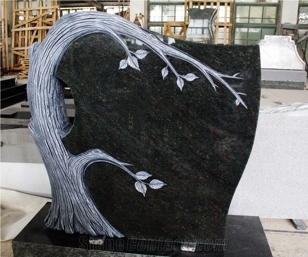 Tropical Green Polished Tree Carving Tombstone & Monument