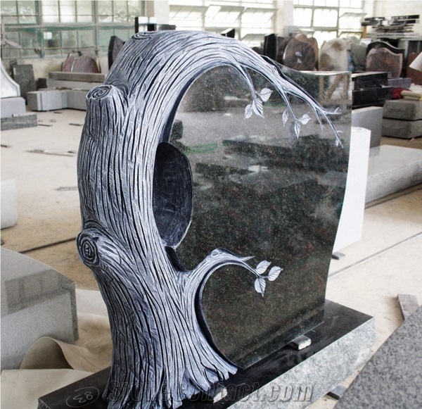 Tropical Green Polished Tree Carving Tombstone & Monument