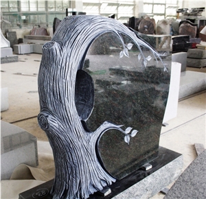 Tropical Green Polished Tree Carving Tombstone & Monument