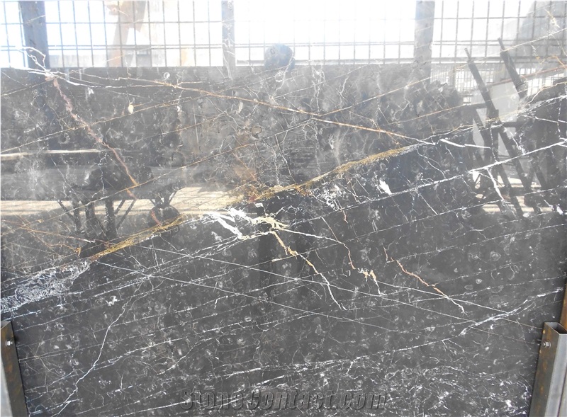 Gold Black Marble Slabs & Tiles, Iran Black Marble