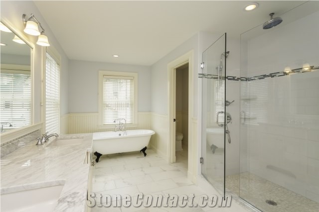 Bianco Pencilvein Marble Bath Design