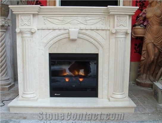 Crema Marfil Marble Fireplace,Spain Beige Marble Fireplace Insert,Western Style Hand Craved Fireplace Mentel