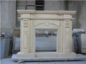 Crema Marfil Marble Fireplace,Spain Beige Marble Fireplace Insert,Western Style Hand Craved Fireplace Mentel