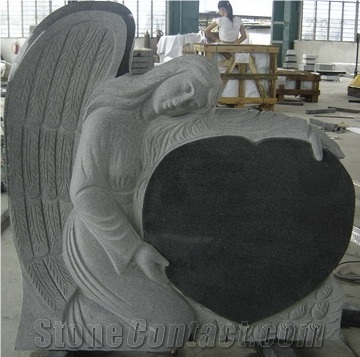 G654 Padang Dark Granite,G654 Impala Grey Granite,Western Style Angel Heart Cross Tombstones & Monuments