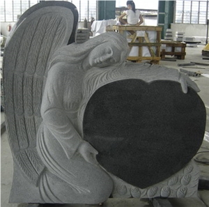 G654 Padang Dark Granite,G654 Impala Grey Granite,Western Style Angel Heart Cross Tombstones & Monuments