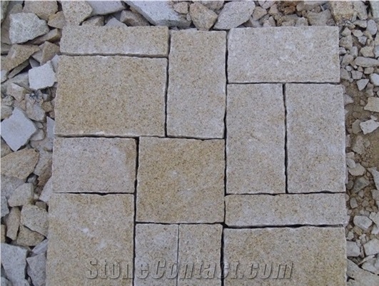G682 Granite Cube Stone,Rusty Yellow Cobble Stone,China Yellow Granite Paving Stone,G682 Sunset Golden Yellow Granite Mesh Tile