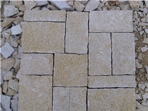 G682 Granite Cube Stone,Rusty Yellow Cobble Stone,China Yellow Granite Paving Stone,G682 Sunset Golden Yellow Granite Mesh Tile