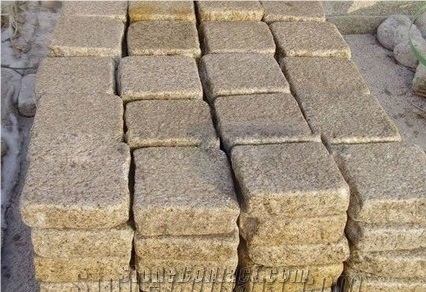 G682 Granite Cube Stone,Rusty Yellow Cobble Stone,China Yellow Granite Paving Stone,G682 Sunset Golden Yellow Granite Mesh Tile
