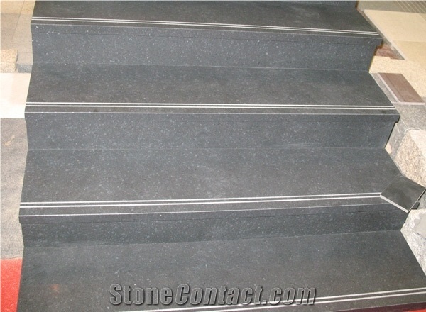 G684 Black Basalt Stairs & Steps,Black Polished Honed Surface Stairs & Risers