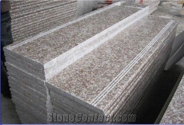 G687 Granite Stairs & Steps,Peach Red Granite Stair Risers,China Red Granite Stair Treads