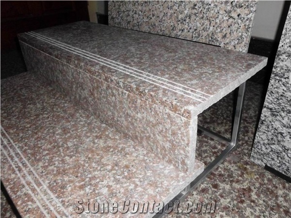 G687 Granite Stairs & Steps,Peach Red Granite Stair Risers,China Red Granite Stair Treads