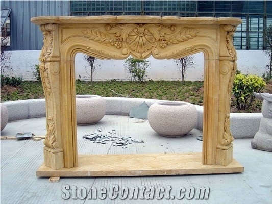Yellow Limestone Fireplace,China Yellow Fireplace Insert,Beautiful Yellow Fireplace Mantel