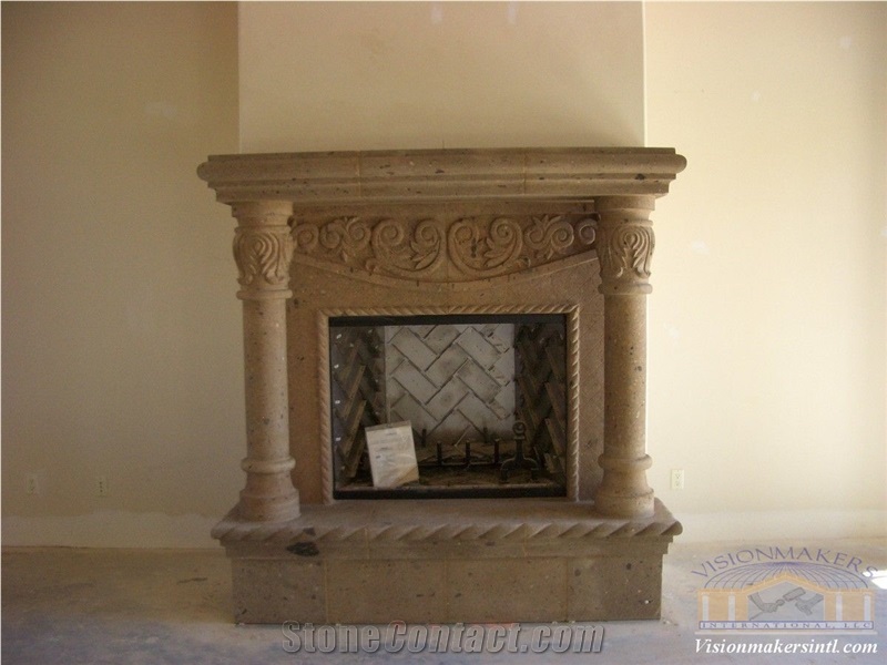 Cafe Degollado Cantera Hand Carved Custom Design Fireplace