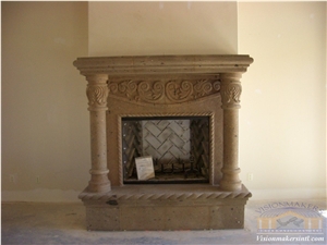 Cafe Degollado Cantera Hand Carved Custom Design Fireplace