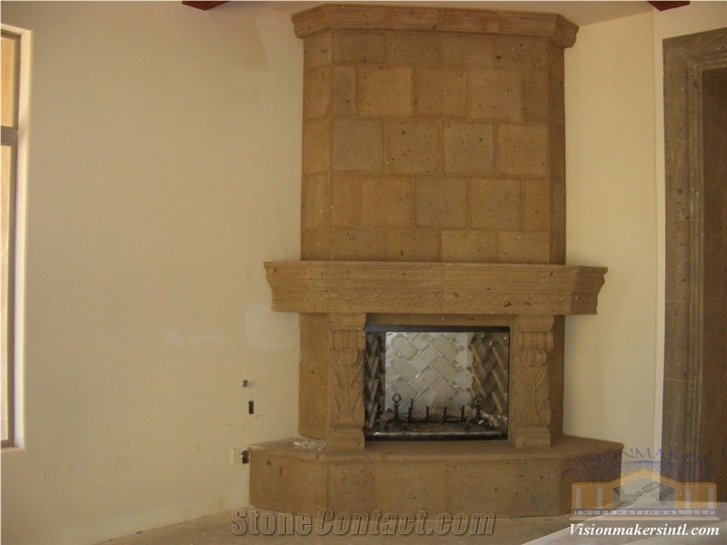 Cafe Degollado Cantera Hand Carved Custom Design Fireplace