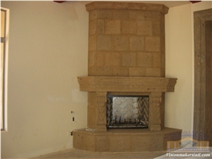 Cafe Degollado Cantera Hand Carved Custom Design Fireplace