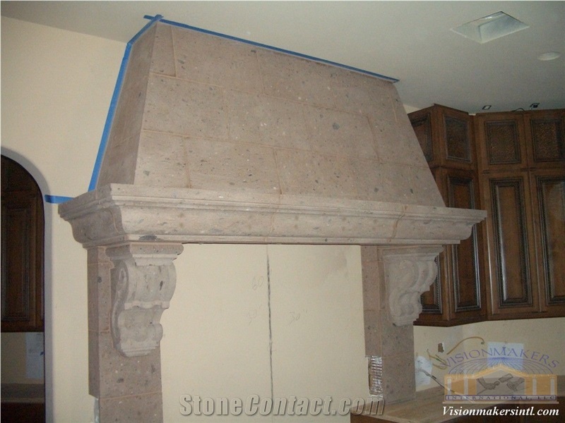 Cantera Crema Carved Kitchen Hoods