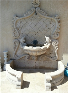 Blanco Limon Cantera Carved Wall Mounted Fountain