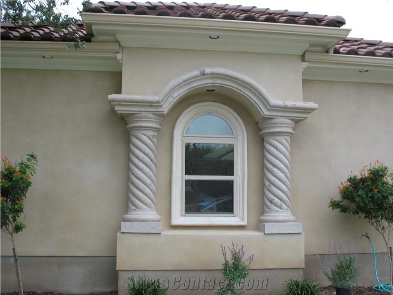 Blanco Tinajero Cantera Rope Column with Arch for Window