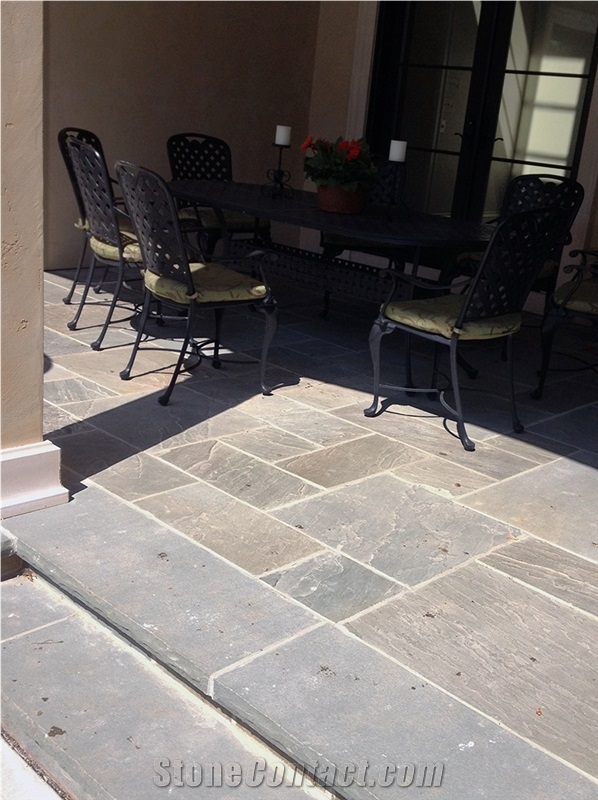 Bluestone Cut Stone Deck Stair Treads and Bluestone Patterned Flagstone