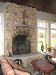 Frontier Gray Limestone Fireplace Hearth and Mantle