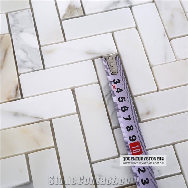 1x3 Inches Calacatta Gold Marble Herringbone Mosaic Tile
