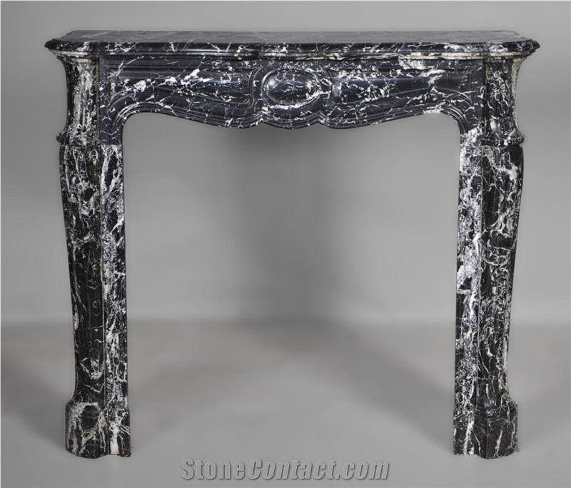 Antique Louis Xv Style Pompadour Fireplace Made Out Of Black Marquina Marble