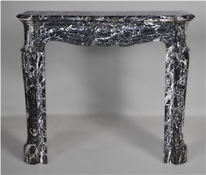 Antique Louis Xv Style Pompadour Fireplace Made Out Of Black Marquina Marble